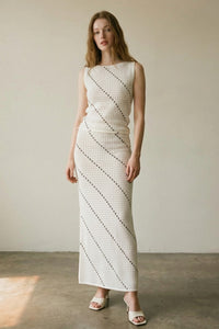 Crochet Knit Tank Top Midi Skirt Set