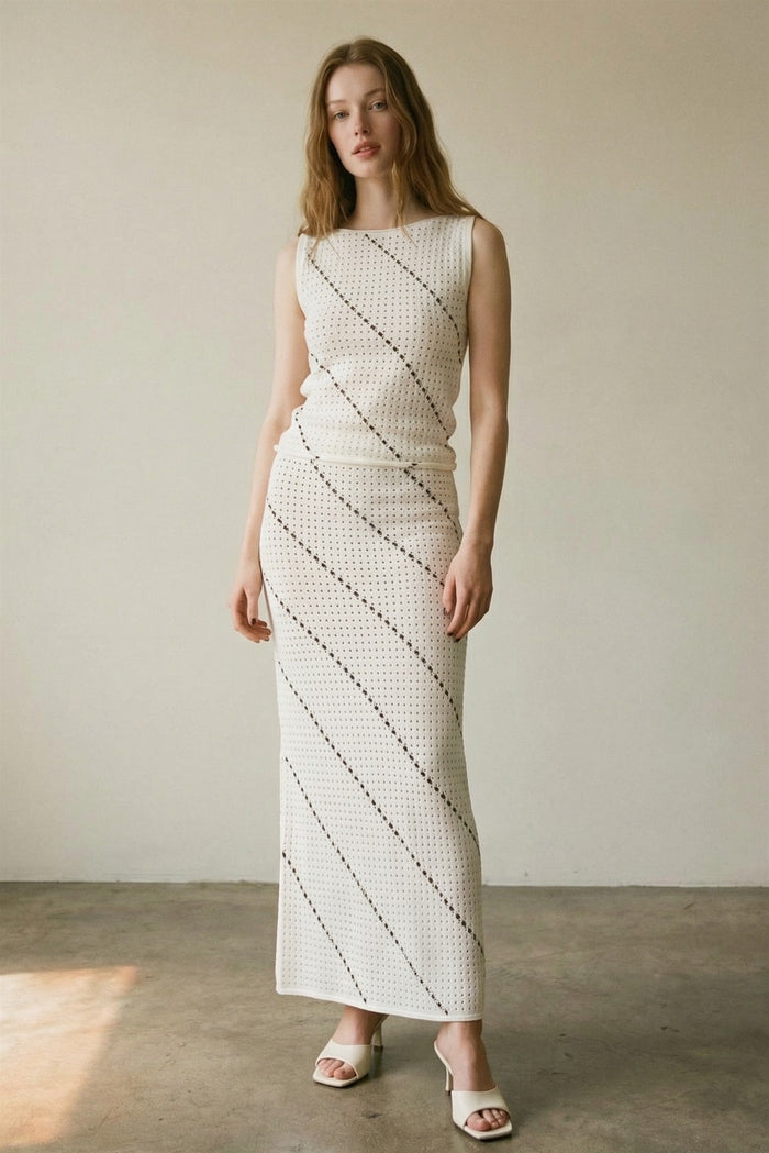Crochet Knit Tank Top Midi Skirt Set