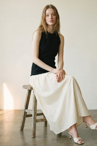 Halter Neck Contrast Gathered Skirt Midi Dress