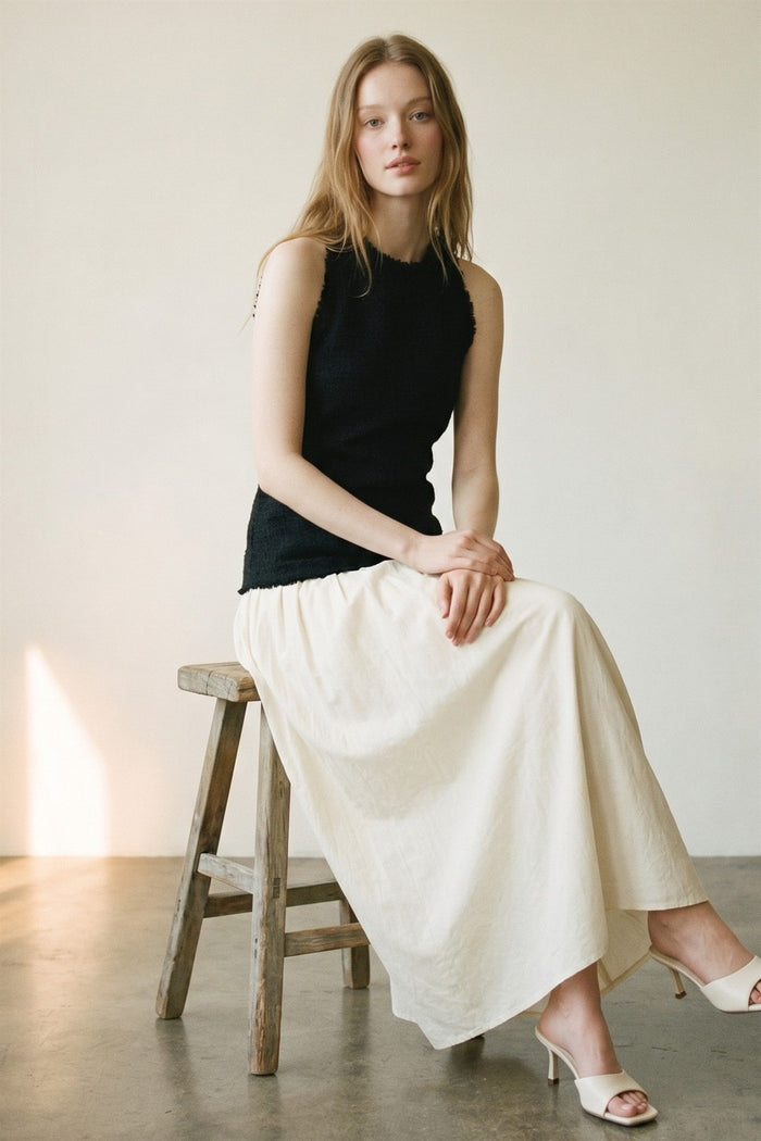 Halter Neck Contrast Gathered Skirt Midi Dress