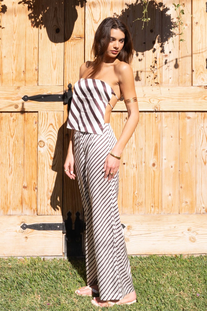 Stripe Strapless Top Wide Leg Pants Set