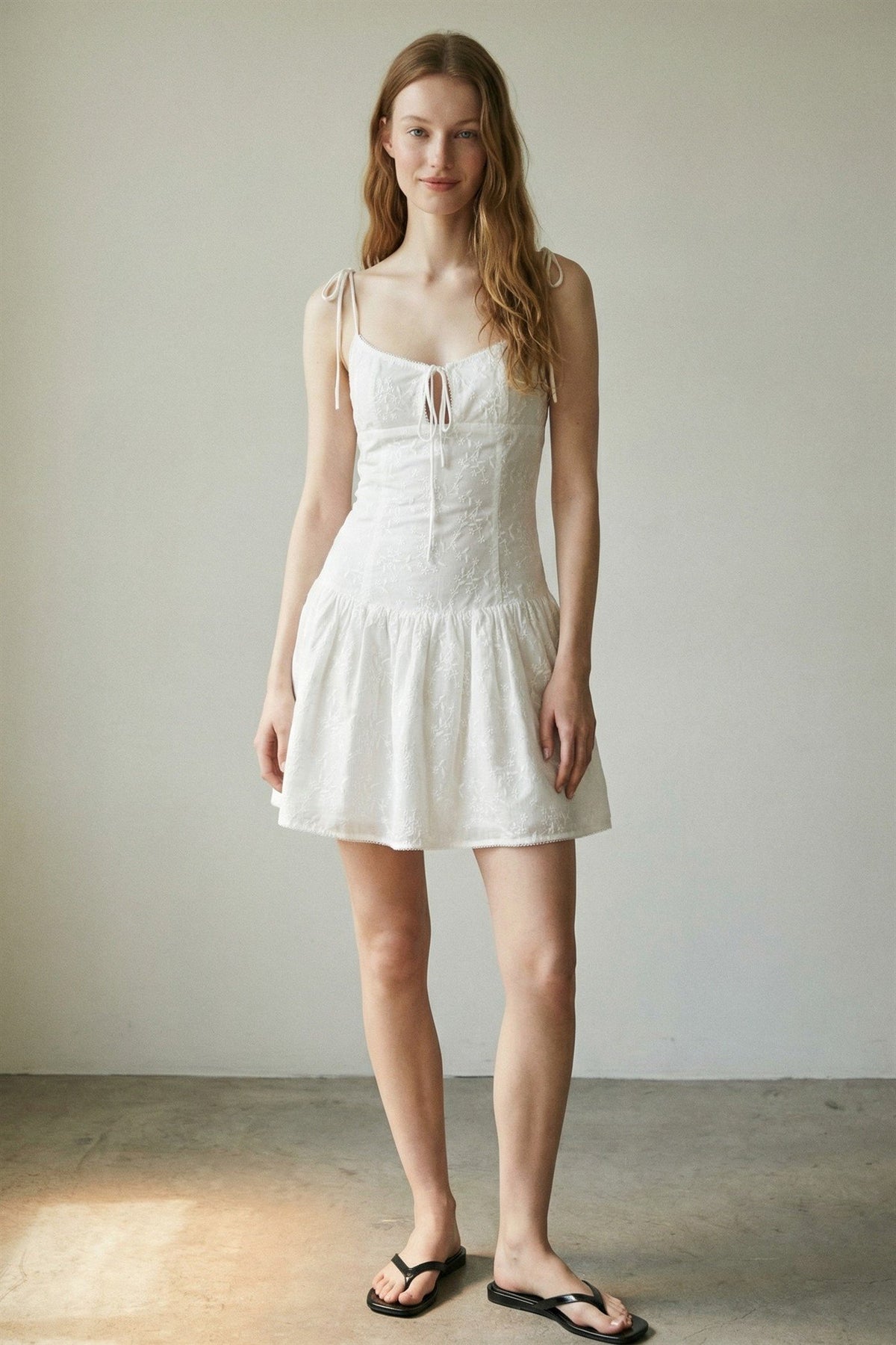 Embroidered Corset Mini Ruffle Dress