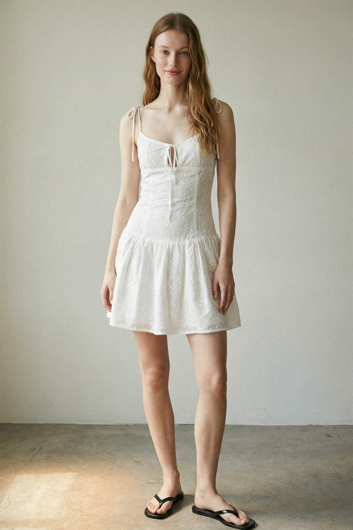 Embroidered Corset Mini Ruffle Dress