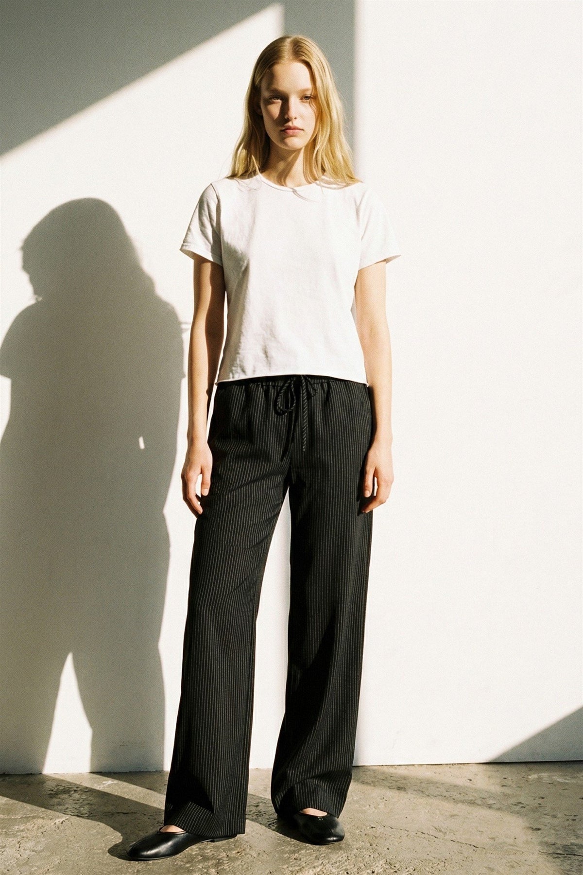 Pinstripe Mid Waist Straight Leg Pants