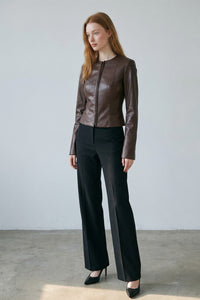 Fitted Faux Leather Long Sleeve Top