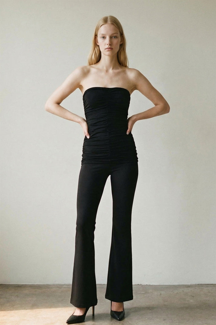 2 Piece Ruched Detail Tube Top Flare Pants Sets