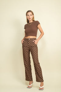 Checkerboard Corduroy Straight-leg Pants with Pockets - TheOures