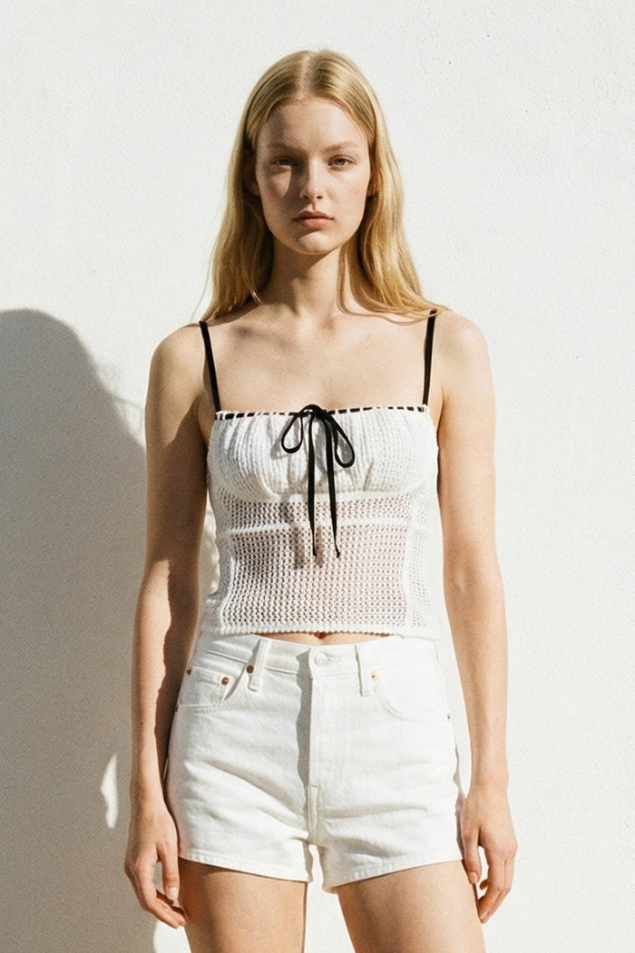 Ribbon Contrast Spaghetti Strap Cami Top