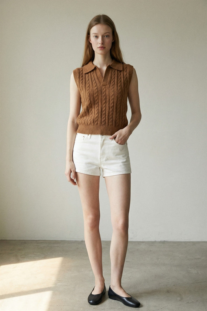 Cable Knit Polo Vest