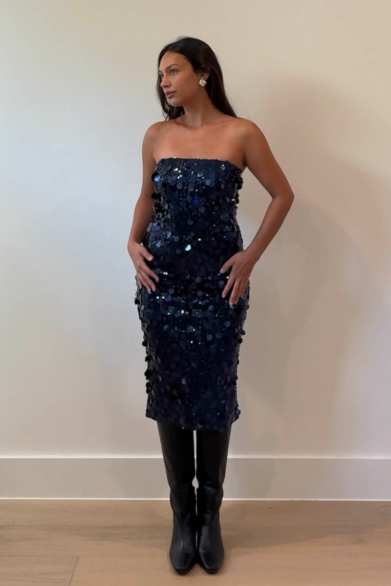 Sequin Strapless Midi Dress