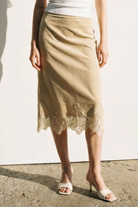 Lace Trim Corduroy Mini Skirt