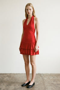 Halter Neck Tiered Ruffle Mini Dress