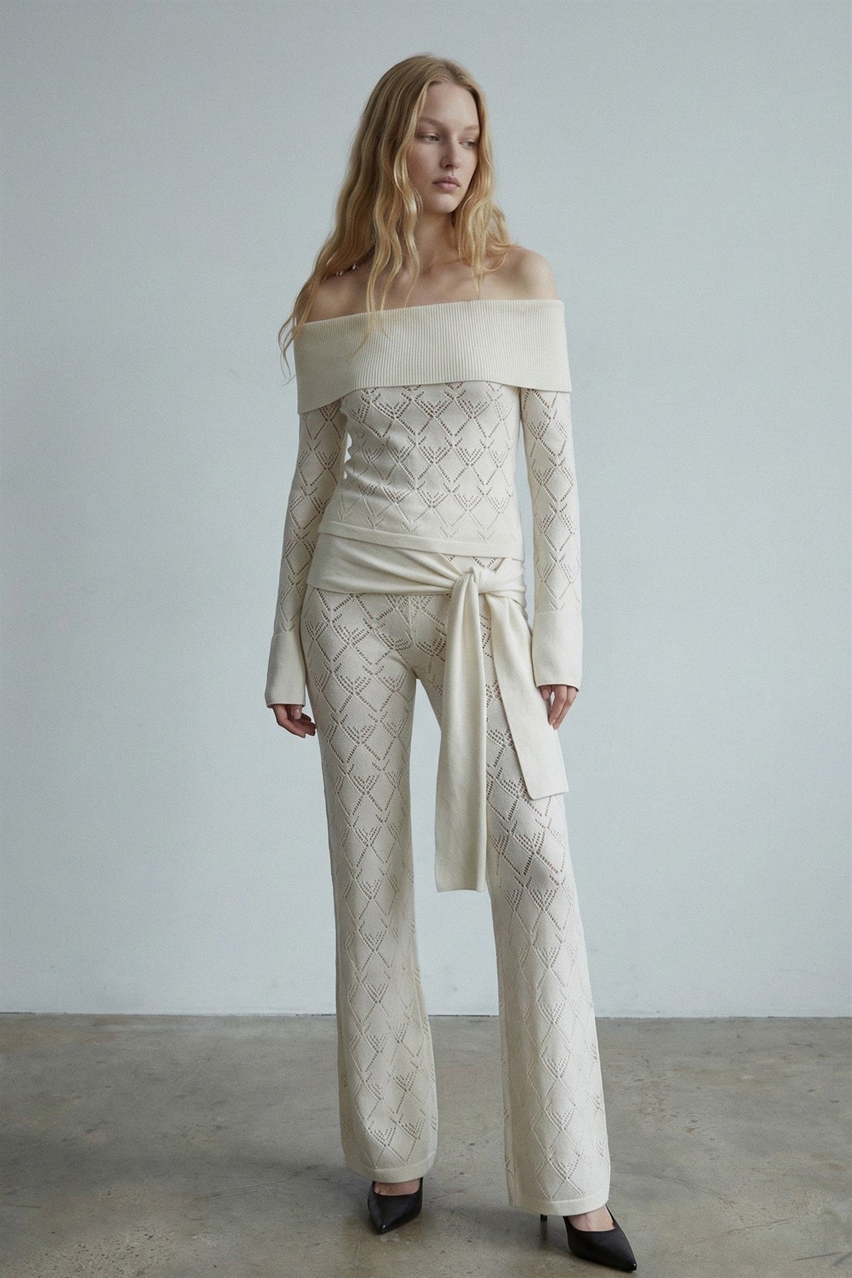 Knit Off Shoulder Top Pants Set