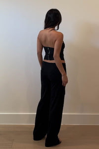 Low Rise Sheer Lace Cargo Pants - Straight Leg with Pockets