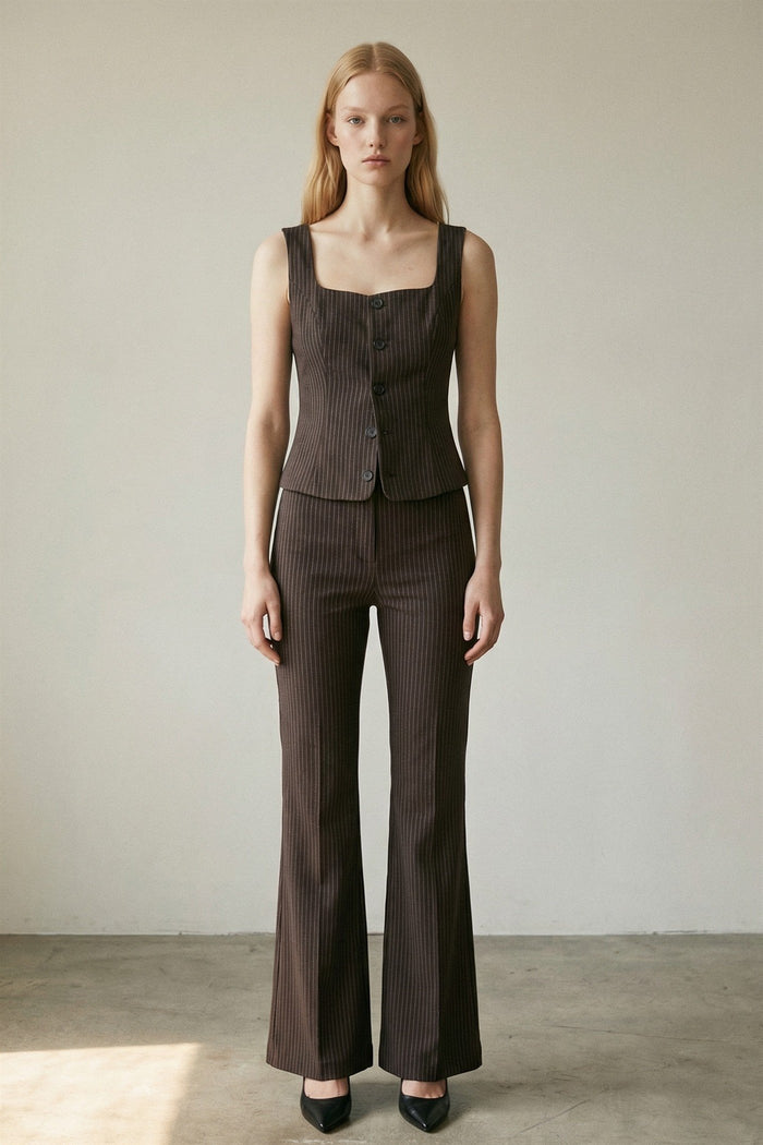 Pinstripe Knit Vest Flare Pants Set
