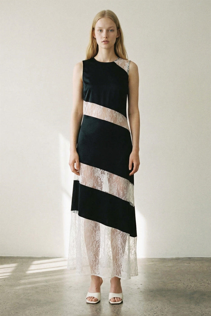 Satin Floral Lace Overlay Sleeveless Maxi Dress