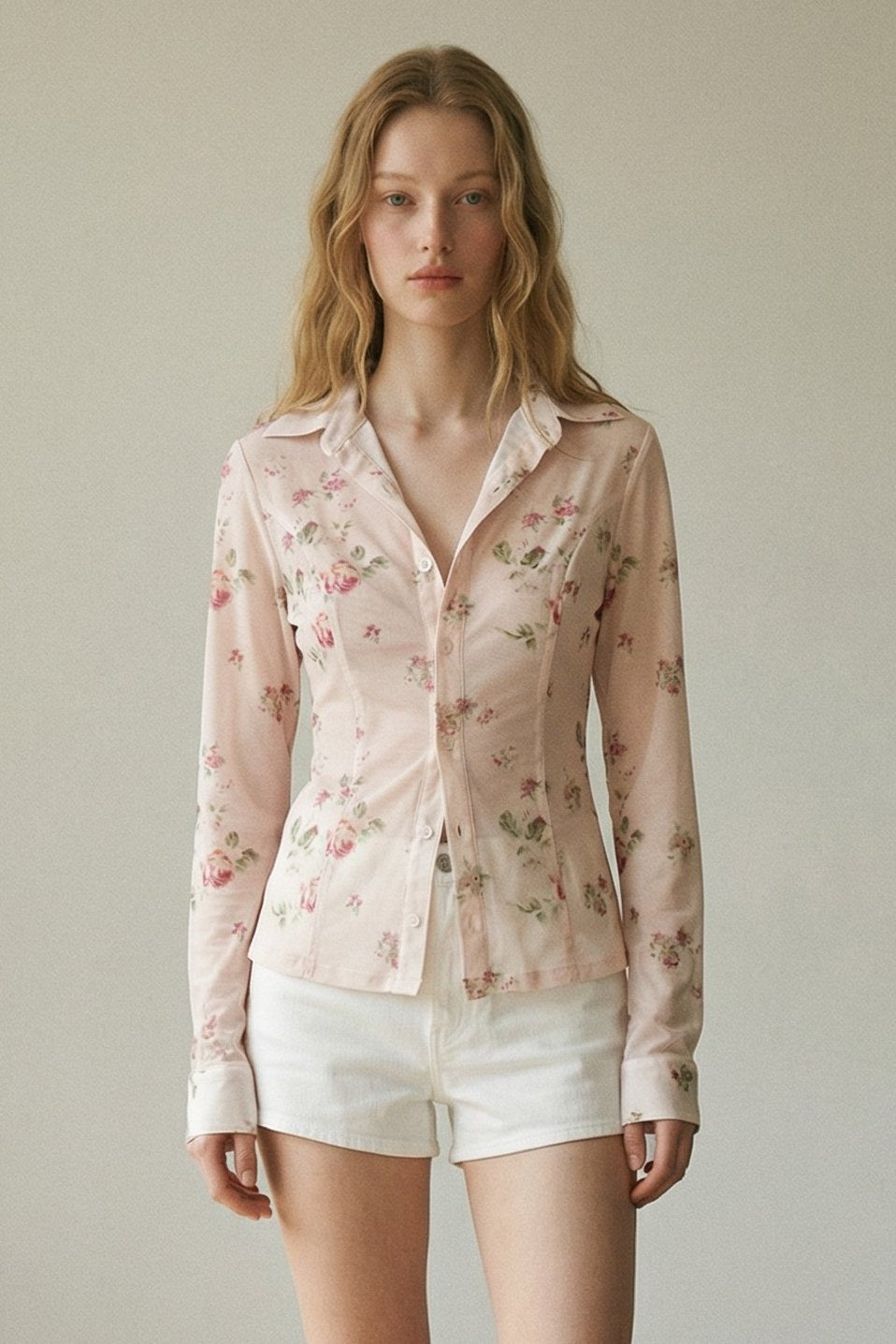 Floral Print Mesh Shirt Top