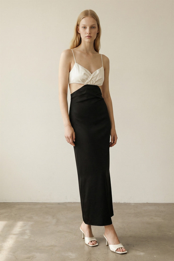 Contrast Crossover V-Neck Midi Dress