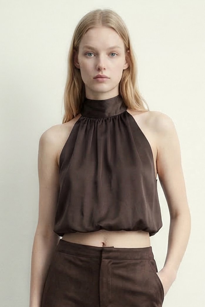 Faux Suede High Neck Halter Top