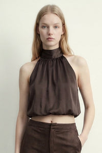 Faux Suede High Neck Halter Top