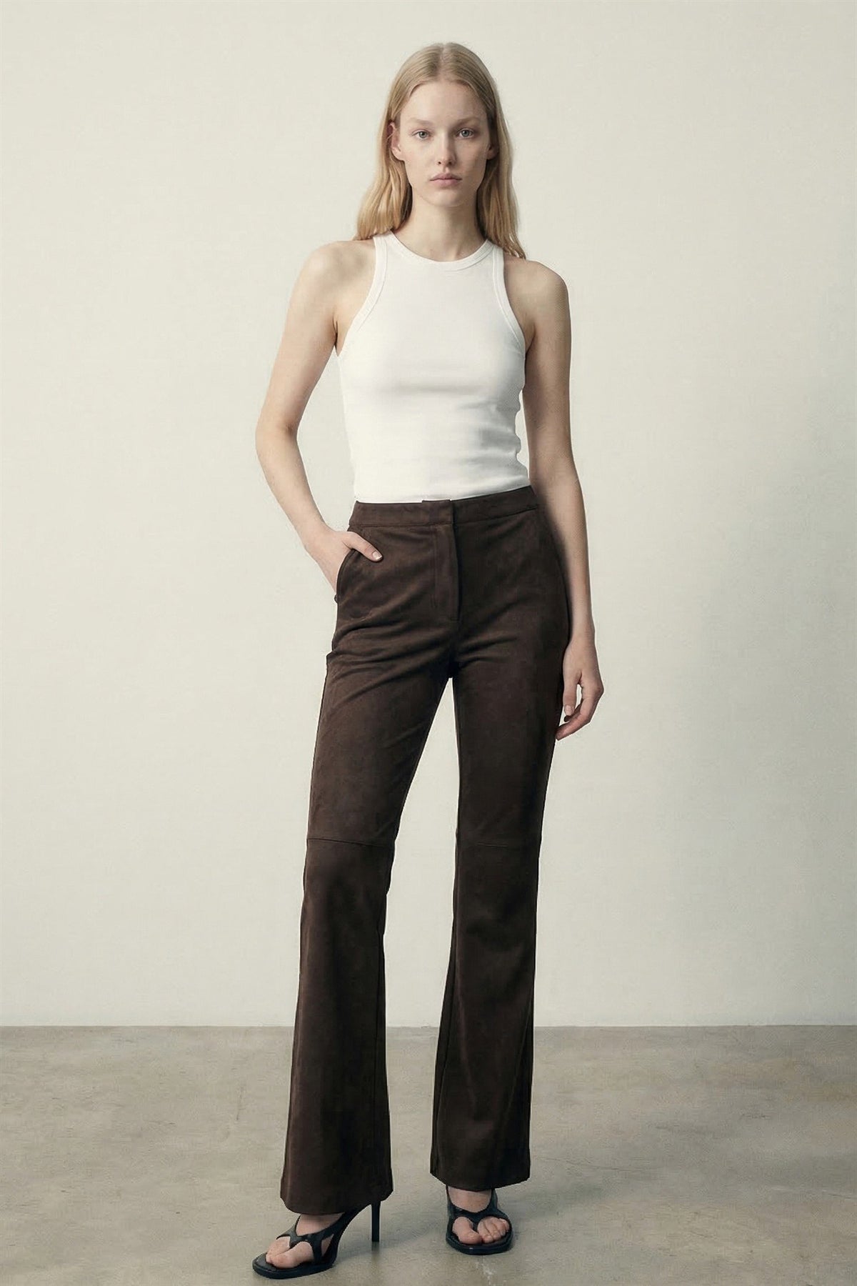 Faux Suede Flared Pants