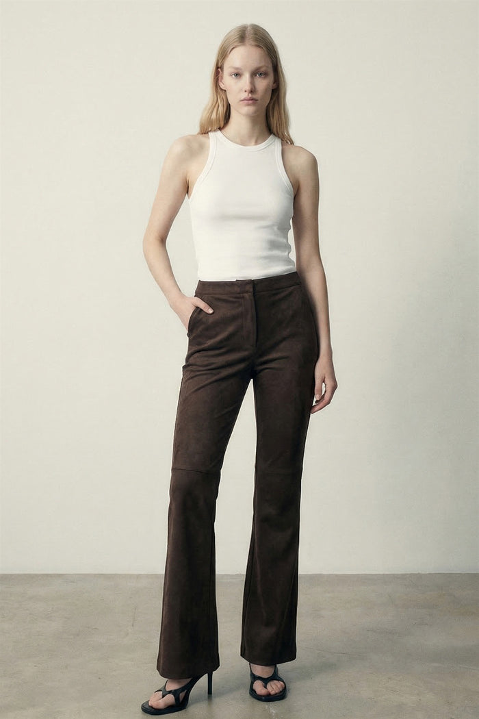 Faux Suede Flared Pants