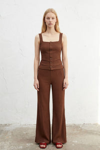 Button Down Top Flare Leg Pants Set