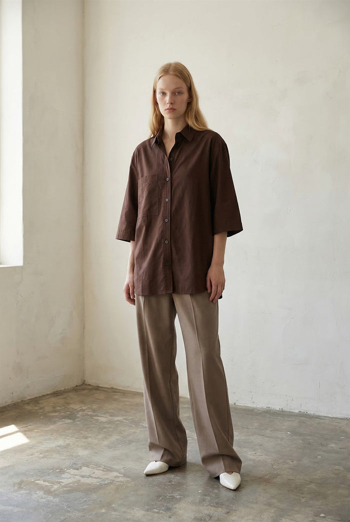 Linen Short Sleeve Oversized Shirt