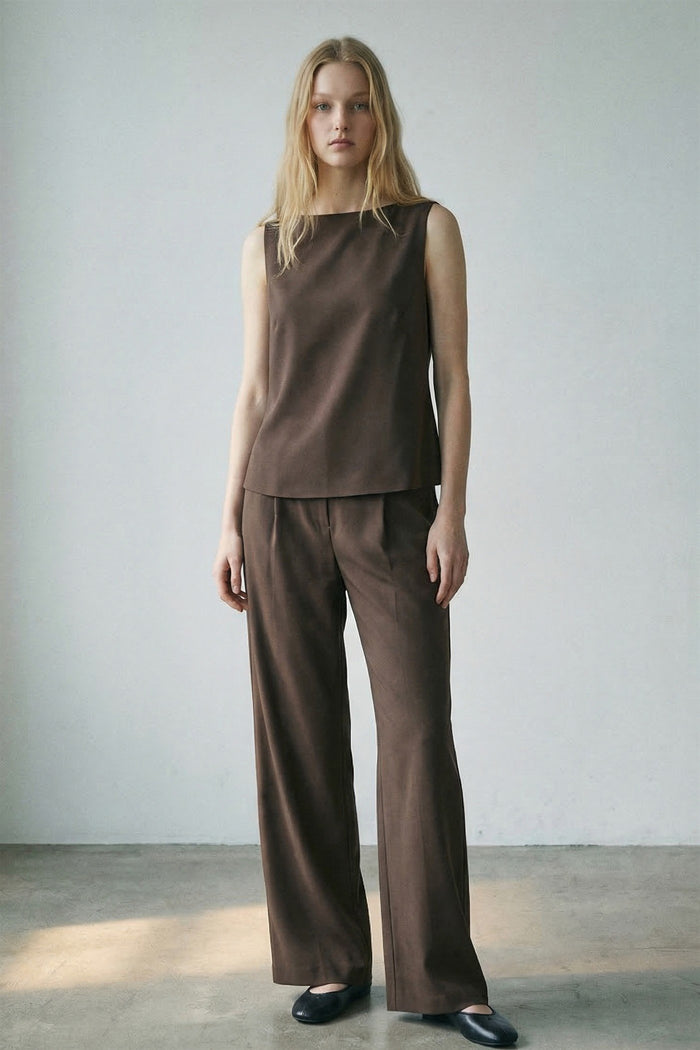 Sleeveless Top Straight Leg Pants Set