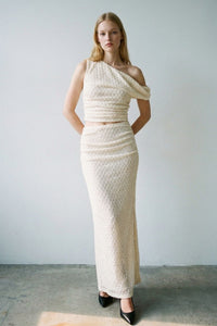Off Shoulder Top Maxi Skirt Knit Set