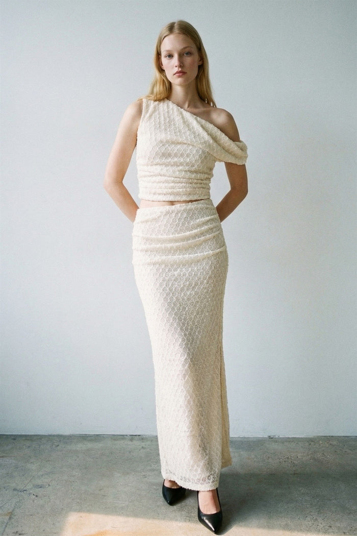 Off Shoulder Top Maxi Skirt Knit Set