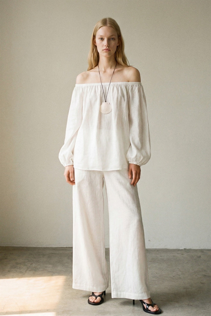 2 Piece Linen Off The Shoulder Top & Pants Sets