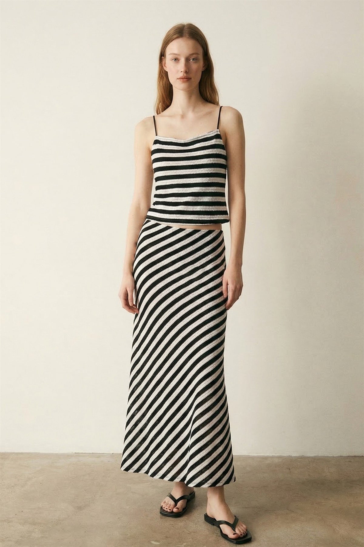 Stripe Knit Tie Back Top & Long Skirt Set