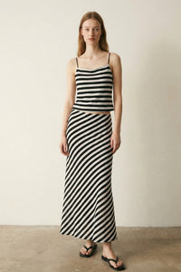Stripe Knit Tie Back Top & Long Skirt Set