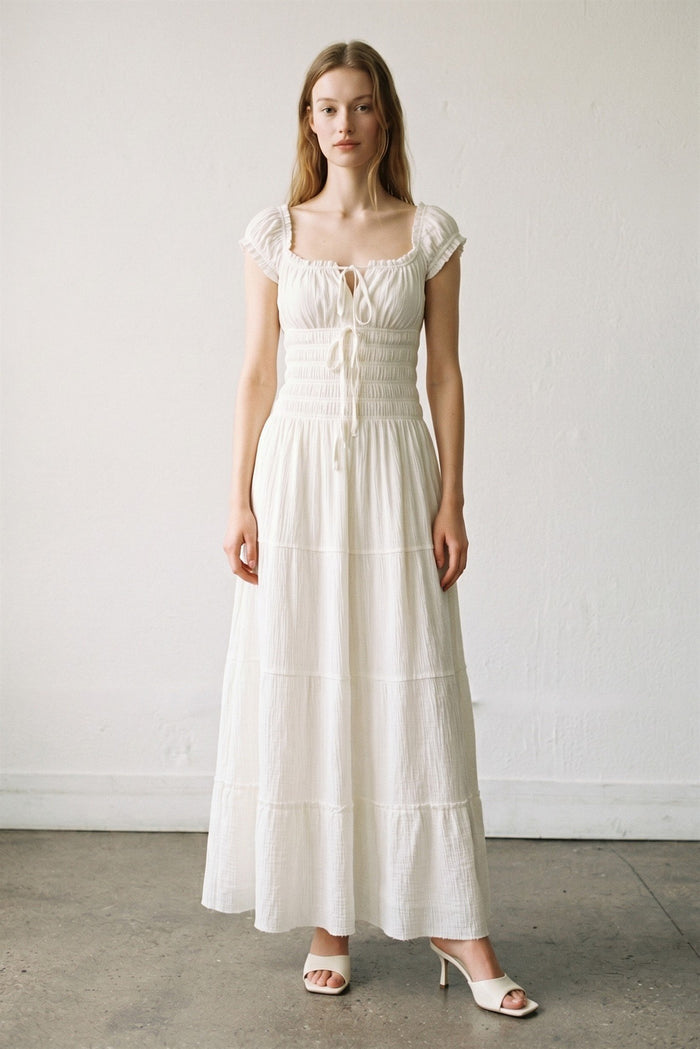 Cotton Smocked Tiered Maxi Dress