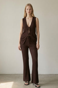 Openwork Tie Front Knit Vest Set