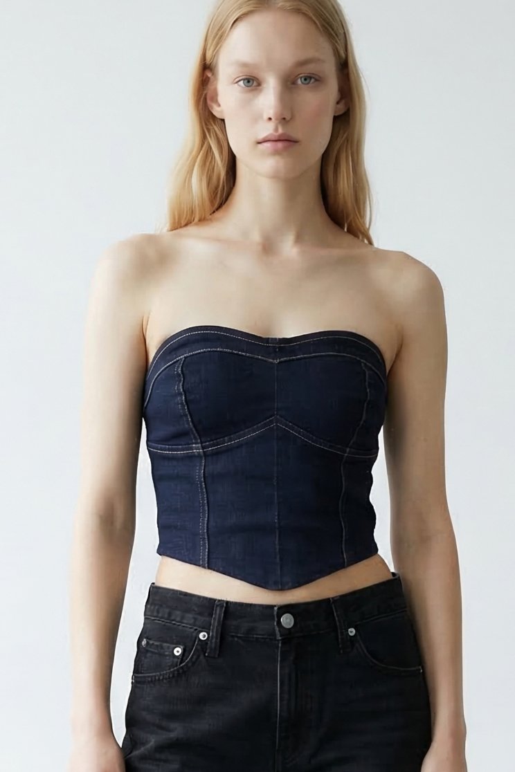 Denim Strapless Bustier Top