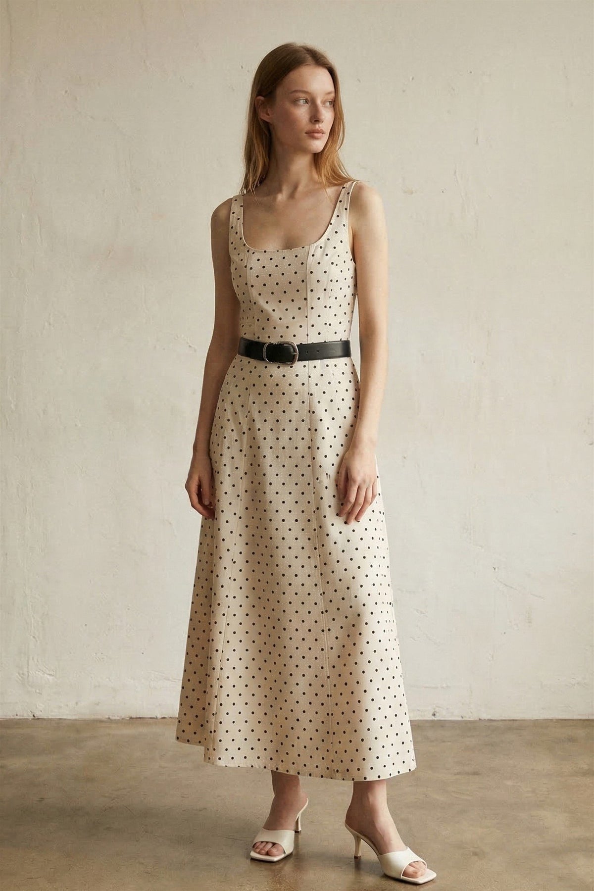 Polka Dot Printed Linen Maxi Dress