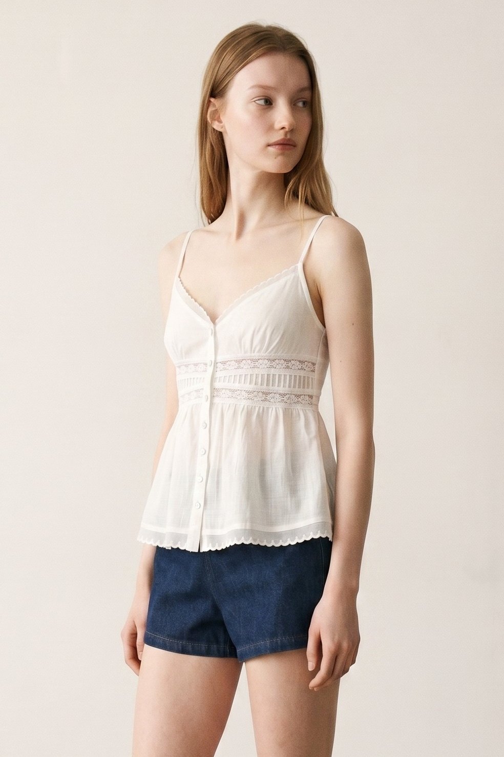 Cotton Tonal Lace Detail Cami