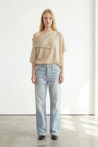 Asymmetric Neck Flowy Layer Knit Top