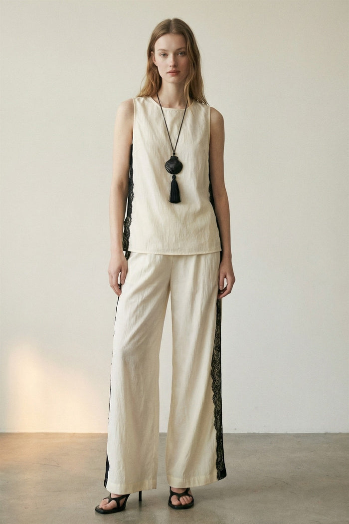Side Lace Trim Top And Pants Set
