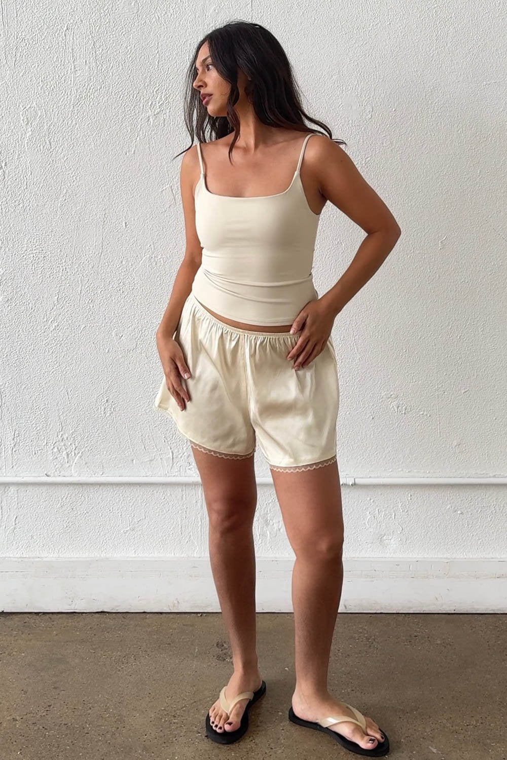 Satin Lace Trim Shorts