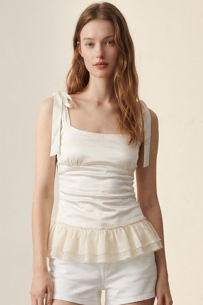 Satin Tie-Up Frill Hem Strappy Top
