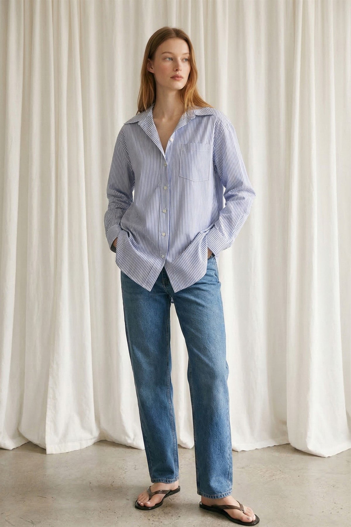 Cotton Striped Oversized Button Down Shirt