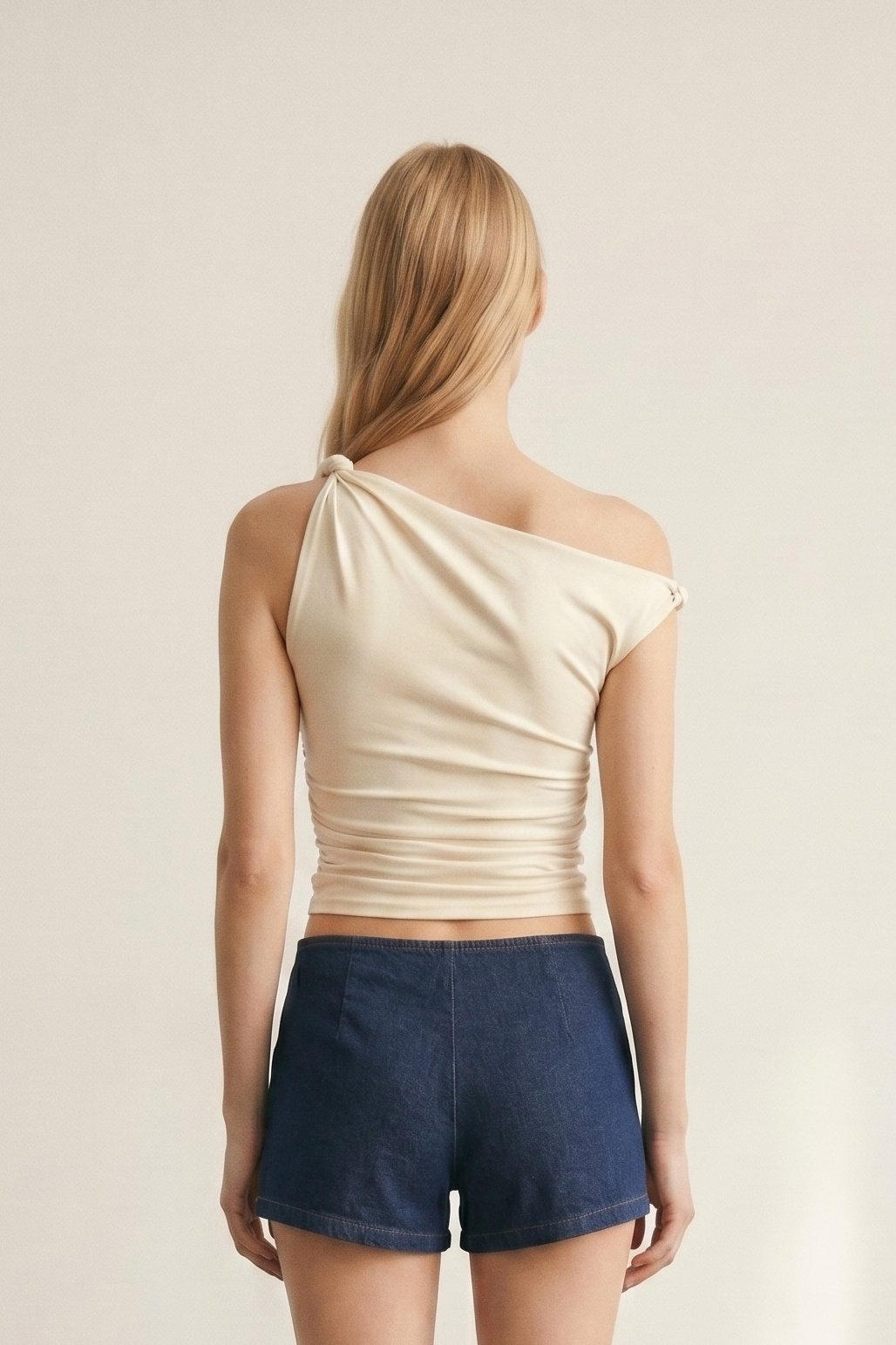 Asymmetrical One Shoulder Stretch Knit Twist Top