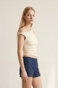 Asymmetrical One Shoulder Stretch Knit Twist Top