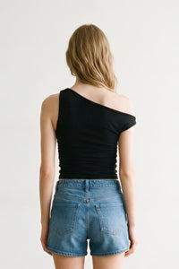 Asymmetrical One Shoulder Stretch Knit Twist Top
