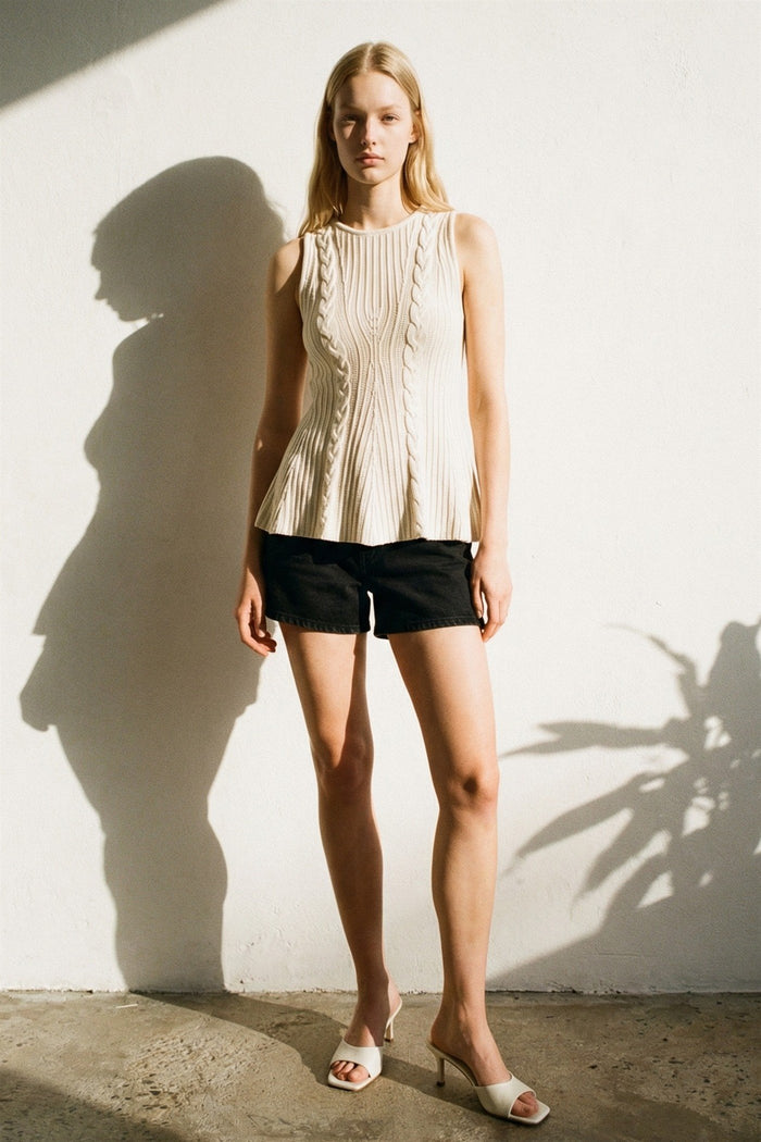 Cable Knit Peplum Sleeveless Top