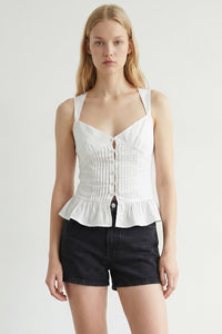 White Sweetheart Neck Peplum Button Front Top