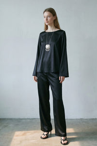 Satin Long Sleeve Top And Pants Set